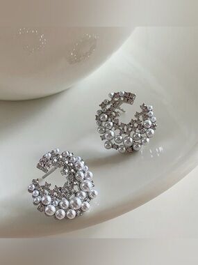 Pearl & Crystal Circle Drop Earrings - White